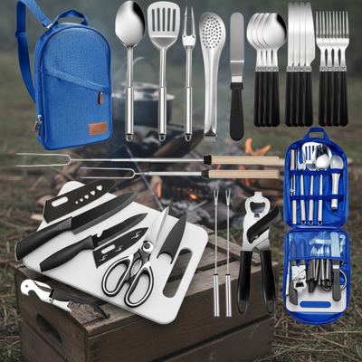 Portable Camping Kitchen Utensil Set-27 Piece Cookware Kit - Fired Hammer
